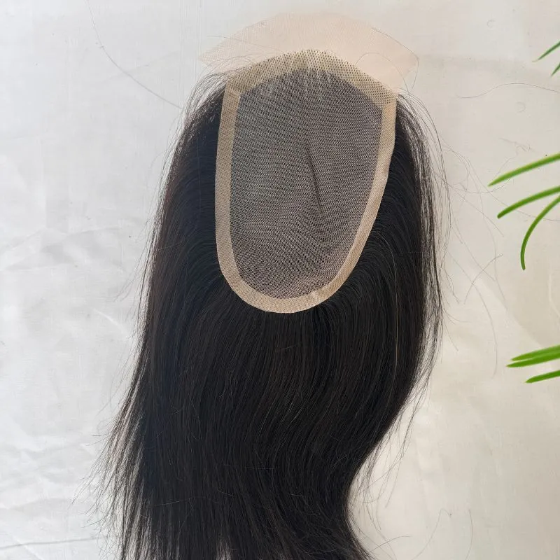 Eseewigs French Lace Front with PU Men Toupee 100% European Human Hair  4.5x7 Inch Hairpiece 10 Inch Hair Replacement For Men Natural Black Hair System
