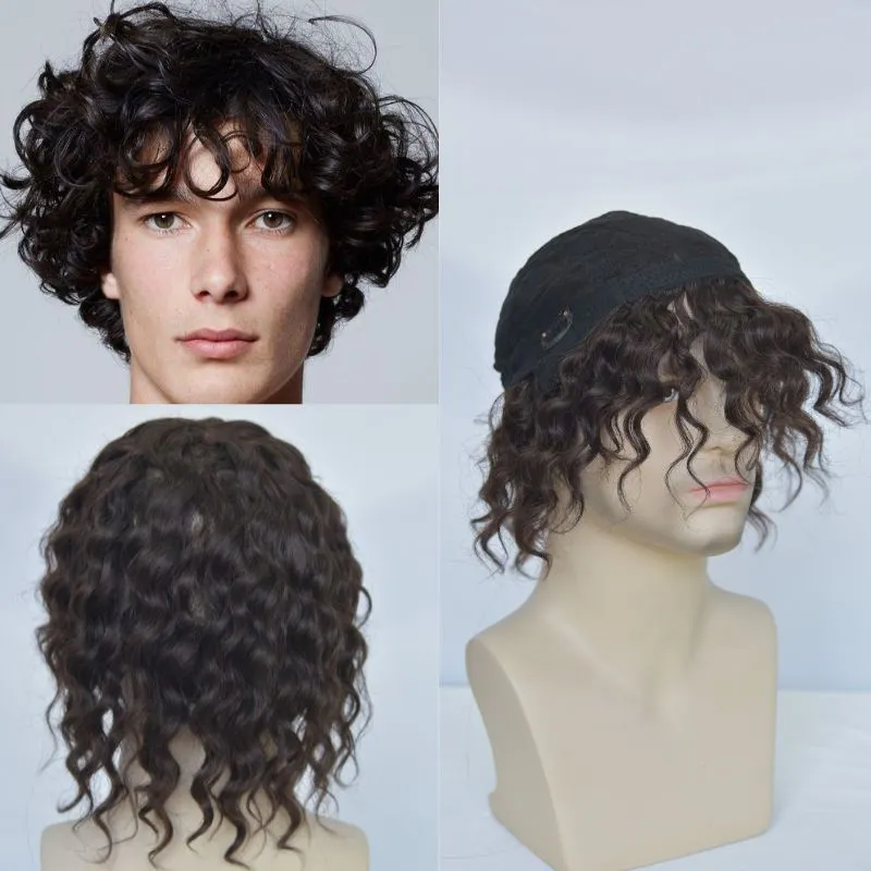 Eseewigs Wig for Women and Men Short 7 Inch Wigs Loose Curly 100% Cambodian Human Hair Wigs Glueless Natural Brown Wigs