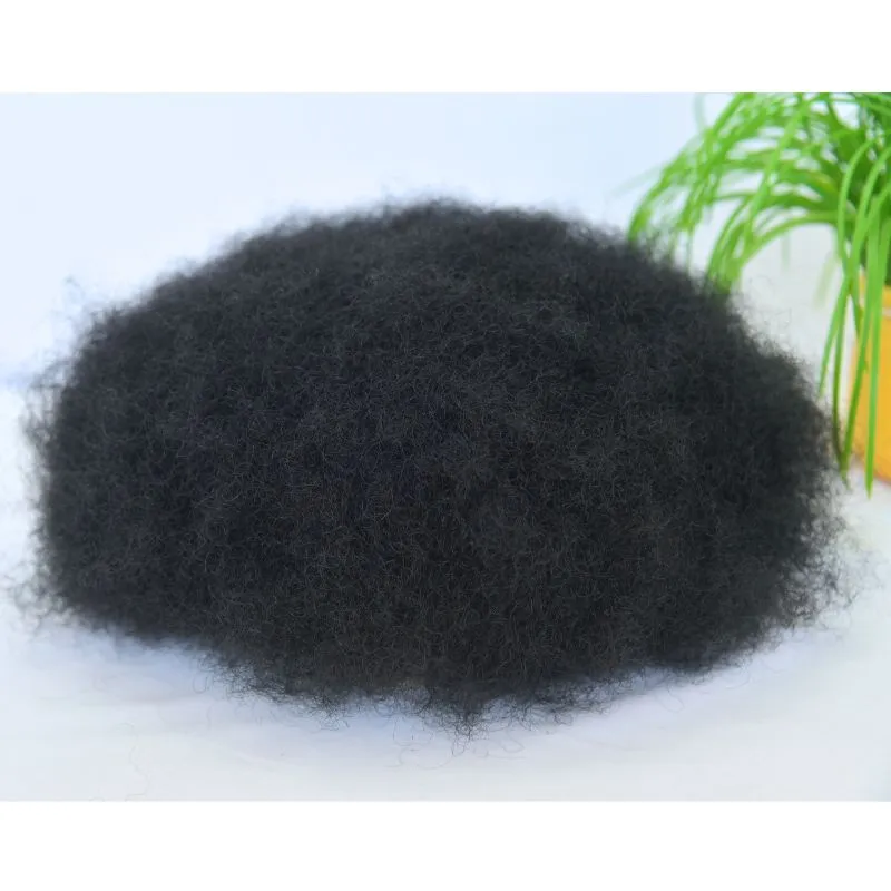 Men Toupee 360 Wave Afro Kinky Curl 100% Human Hair Full Lace Toupee for Men Natural Black Color 10X8 Inch Hair System