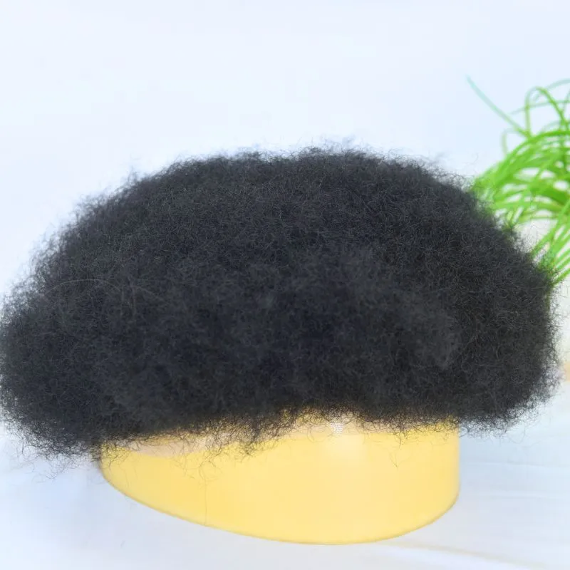 Men Toupee 360 Wave Afro Kinky Curl 100% Human Hair Full Lace Toupee for Men Natural Black Color 10X8 Inch Hair System