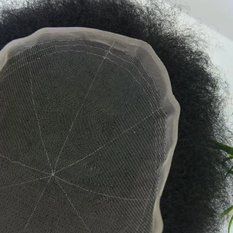 Men Toupee 360 Wave Afro Kinky Curl 100% Human Hair Full Lace Toupee for Men Natural Black Color 10X8 Inch Hair System
