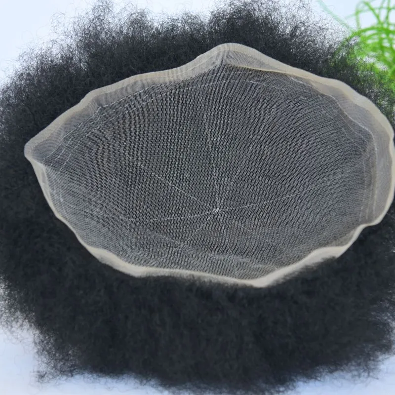 Men Toupee 360 Wave Afro Kinky Curl 100% Human Hair Full Lace Toupee for Men Natural Black Color 10X8 Inch Hair System