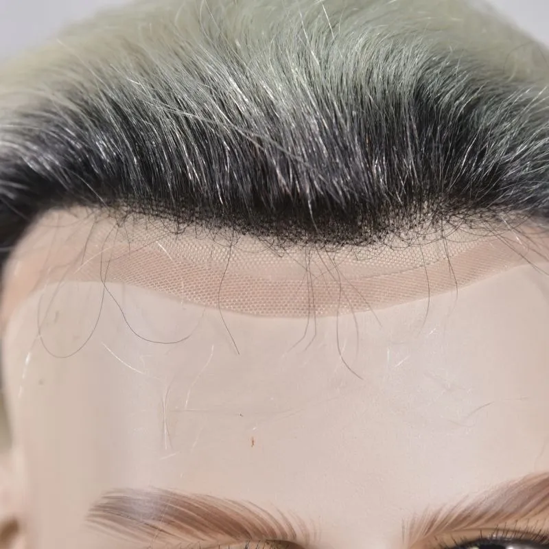 Men Toupee Hollywood Base Toupee for Men Mono Base with PU European Human Remy Hair Prosthesis 1BT60 Color Hair System 8x10 Inch Hair Replacement  Bleached Knots