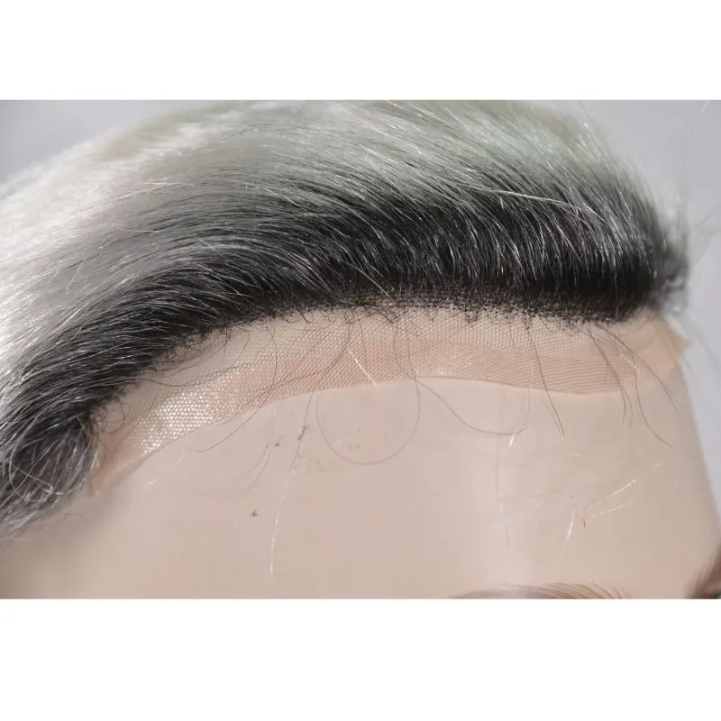 Men Toupee Hollywood Base Toupee for Men Mono Base with PU European Human Remy Hair Prosthesis 1BT60 Color Hair System 8x10 Inch Hair Replacement  Bleached Knots