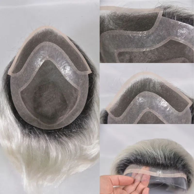 Men Toupee Hollywood Base Toupee for Men Mono Base with PU European Human Remy Hair Prosthesis 1BT60 Color Hair System 8x10 Inch Hair Replacement  Bleached Knots