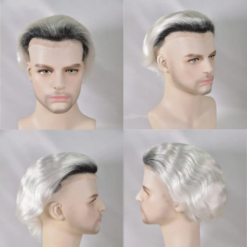 Men Toupee Hollywood Base Toupee for Men Mono Base with PU European Human Remy Hair Prosthesis 1BT60 Color Hair System 8x10 Inch Hair Replacement  Bleached Knots