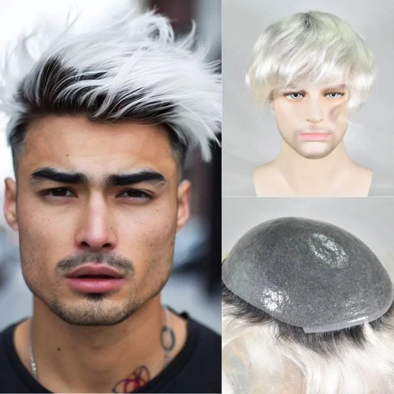 Men Toupee Thin Skin Full PU Toupee for Men European Human Hair Prosthesis 1BT60 Color Hair System 8x10 Inch Hair Replacement