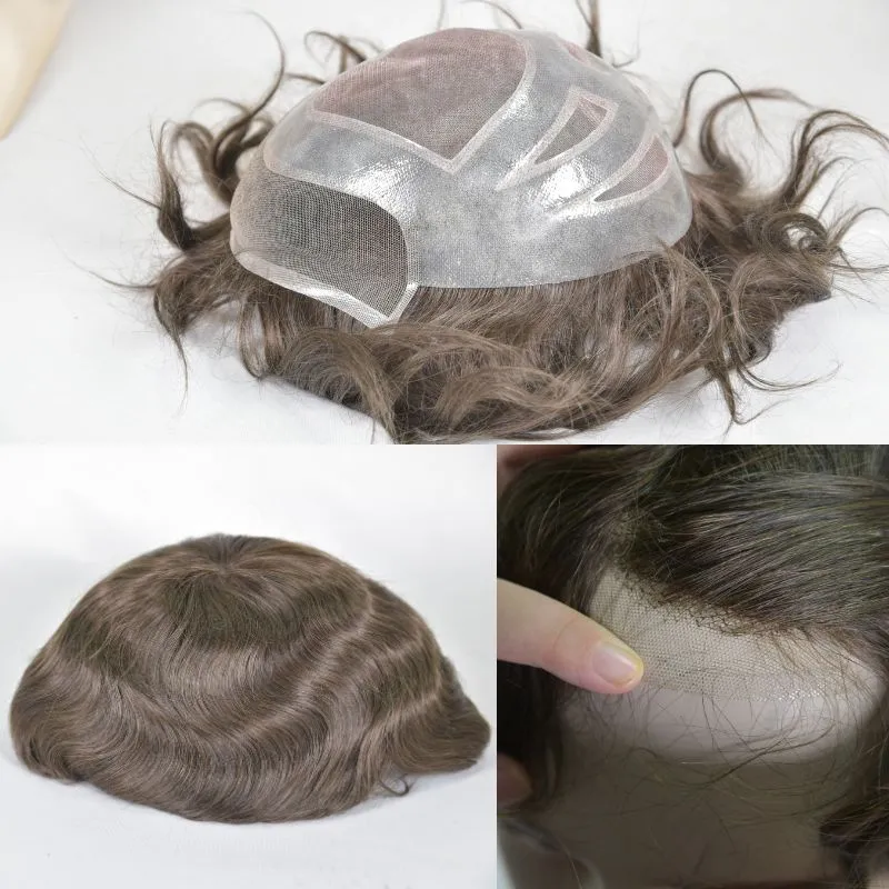 Durable Hair System For Men French Lace Front Mens Toupee Human Hairpiece Natural Hairline Fine Mono Hair Toupee for Men 8x10