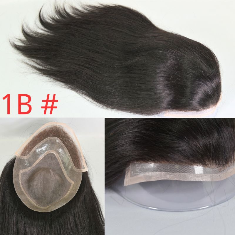 12inch Long Hair Men's Toupee10"×8"Hairpieces for Men Mono with PU 100%European Virgin Human Hair Replacement System for Men 17#