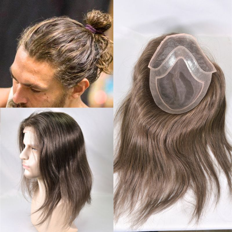 12inch Long Hair Men's Toupee10"×8"Hairpieces for Men Mono with PU 100%European Virgin Human Hair Replacement System for Men 17#