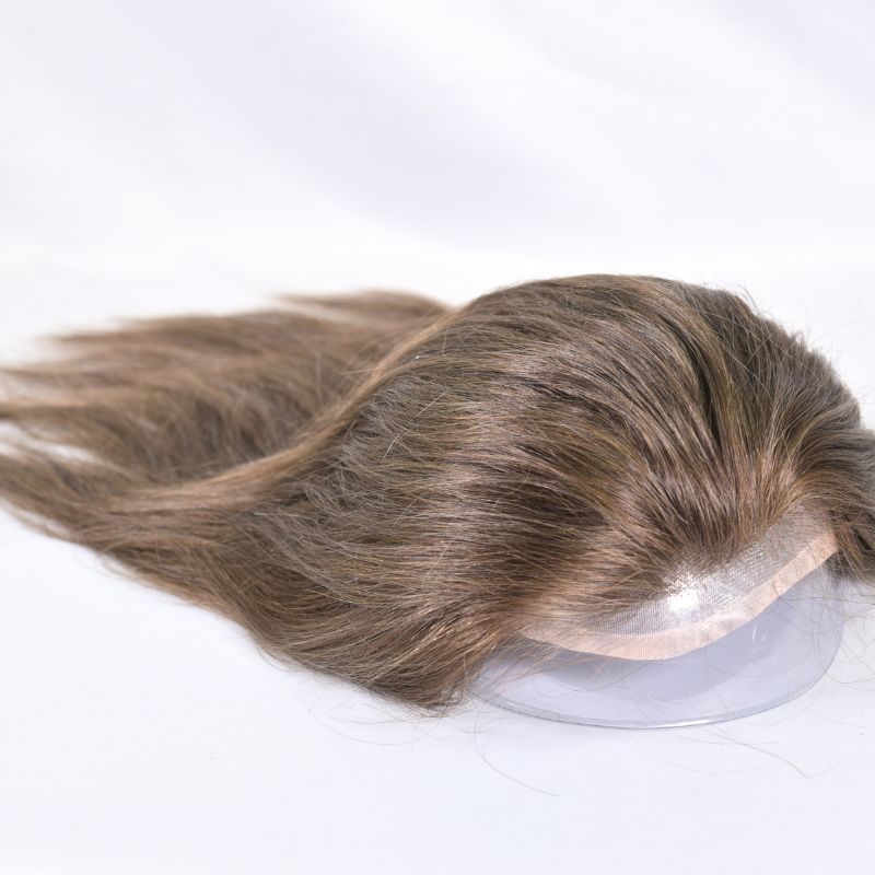 12inch Long Hair Men's Toupee10"×8"Hairpieces for Men Mono with PU 100%European Virgin Human Hair Replacement System for Men 17#