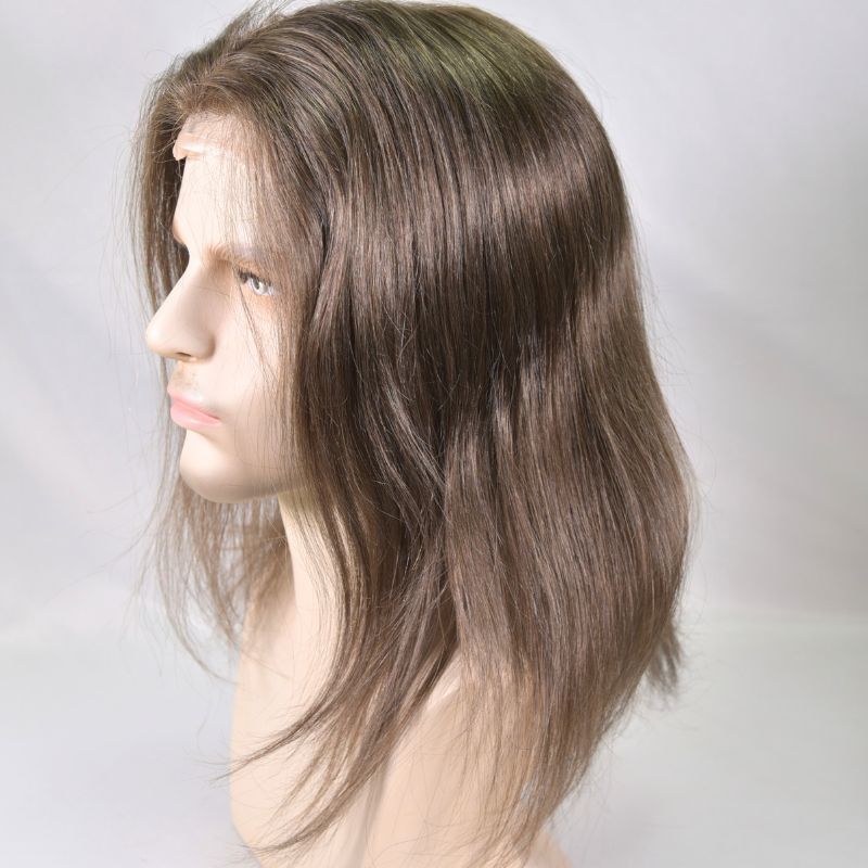 12inch Long Hair Men's Toupee10"×8"Hairpieces for Men Mono with PU 100%European Virgin Human Hair Replacement System for Men 17#