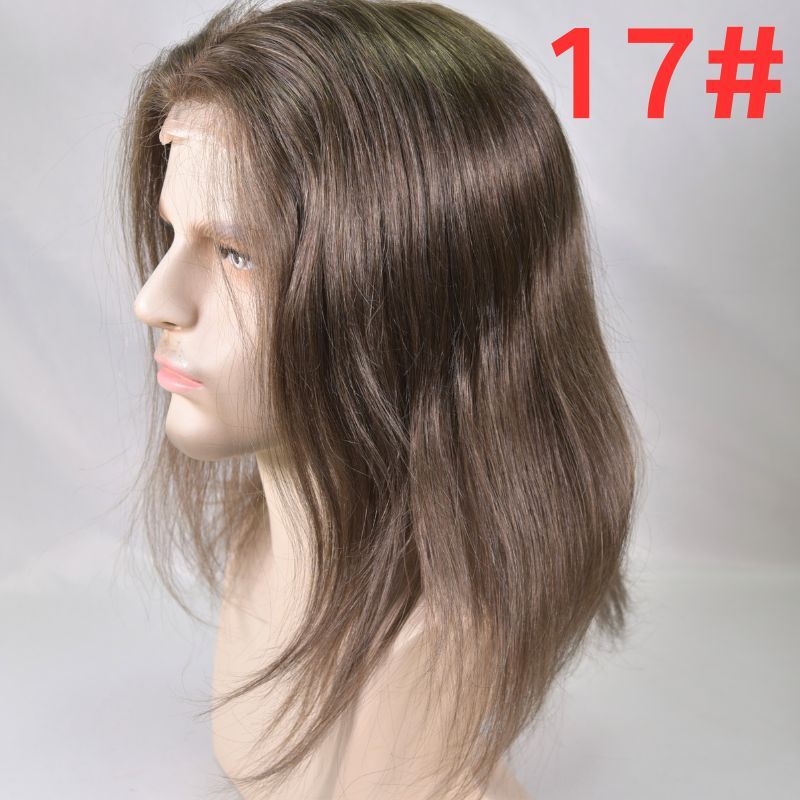 12inch Long Hair Men's Toupee10"×8"Hairpieces for Men Mono with PU 100%European Virgin Human Hair Replacement System for Men 17#