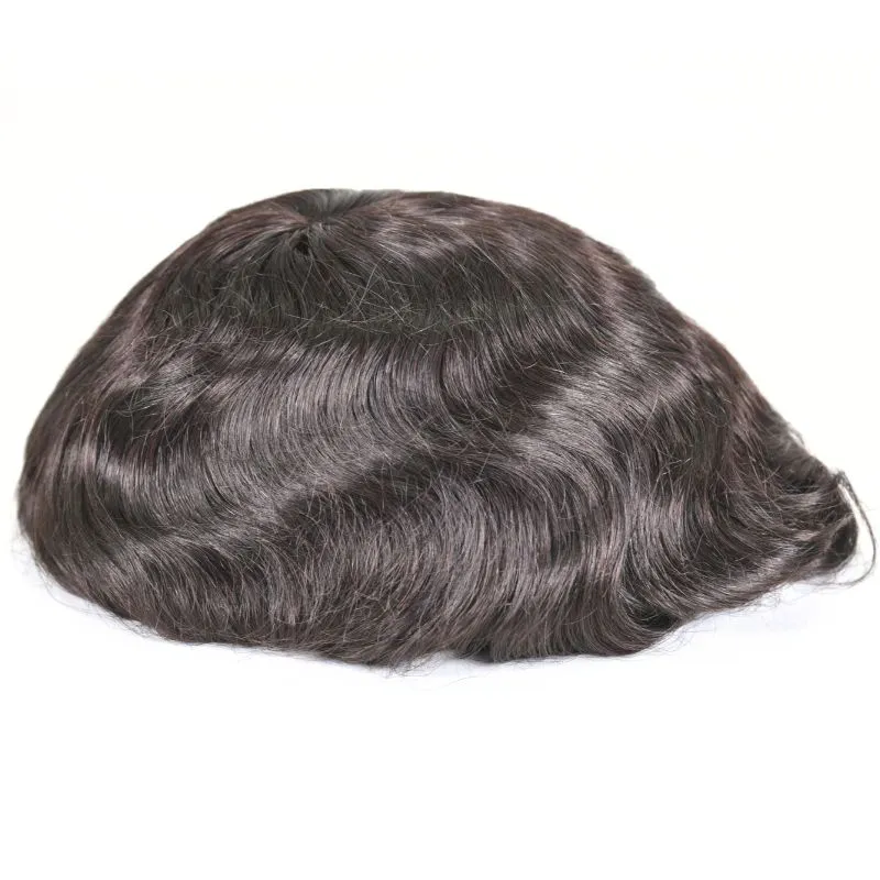 Men Toupee Durable Skin PU with Soft French Lace 1B# 100%  Human Hair Piece Natural Hairline Hair System 8x10 Hair Replacement