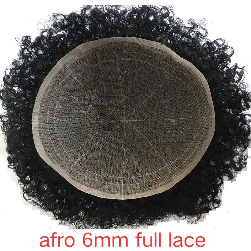 Men Toupee 360 6mm Afro Kinky Curly 100% Human Hair Lace with  PU Around Toupee for Men Natural Black Color 10X8 Inch Hair System