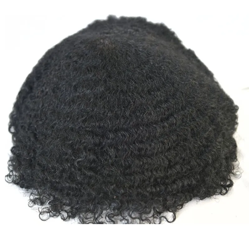 Men Toupee 360 6mm Afro Kinky Curly 100% Human Hair Lace with  PU Around Toupee for Men Natural Black Color 10X8 Inch Hair System