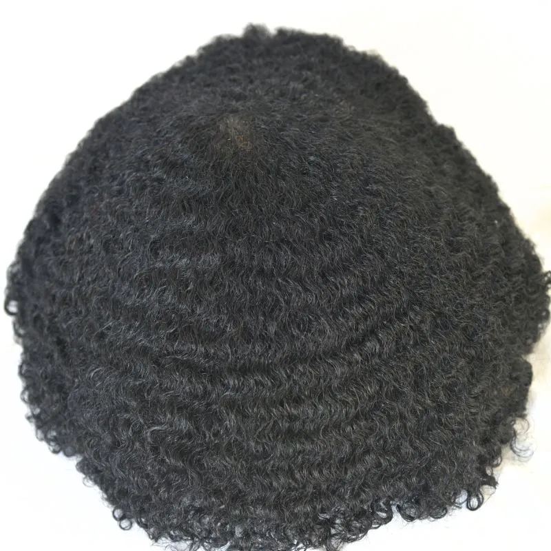 Men Toupee 360 6mm Afro Kinky Curly 100% Human Hair Lace with  PU Around Toupee for Men Natural Black Color 10X8 Inch Hair System