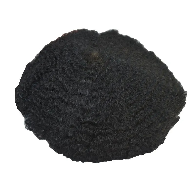 Men Toupee 360 6mm Afro Kinky Curly 100% Human Hair Lace with  PU Around Toupee for Men Natural Black Color 10X8 Inch Hair System