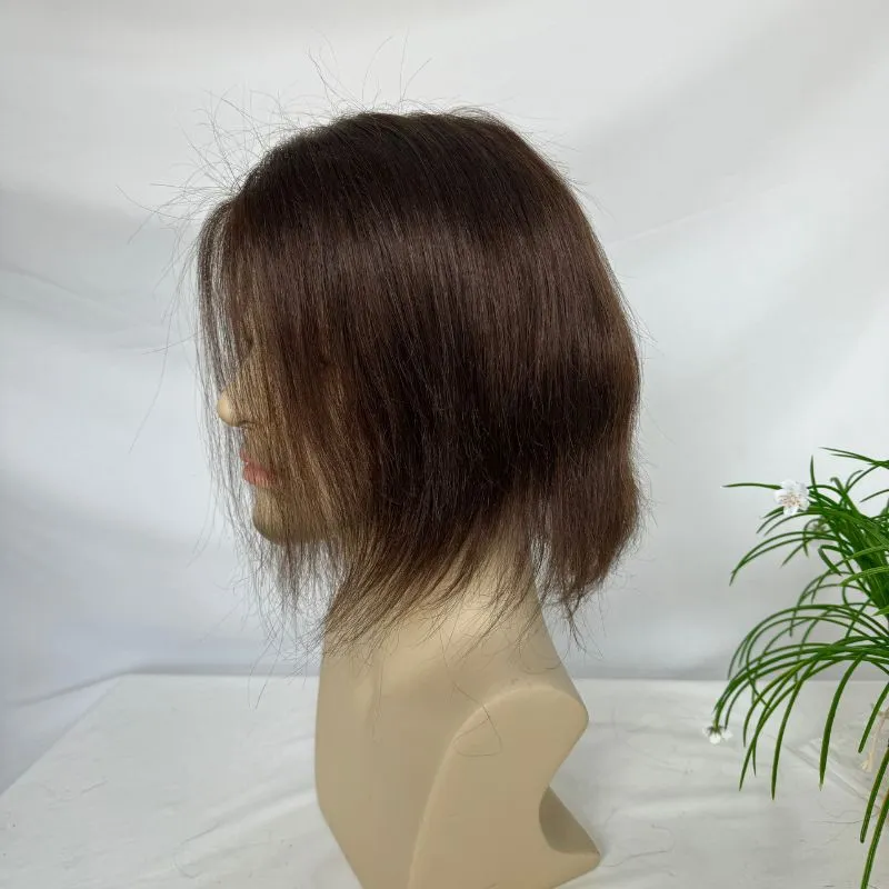 9 Inch  Mediun-Long Hair Men Toupee 8x6 Hairpieces for Men Mono with PU 100% European Human Hair System 3# Brown NPU Hair Replacement