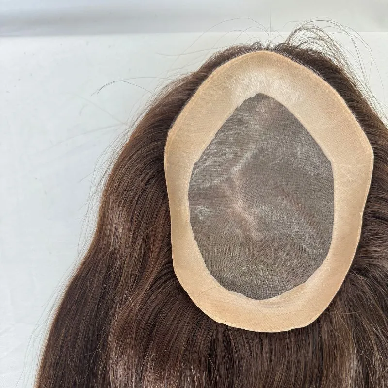 9 Inch  Mediun-Long Hair Men Toupee 8x6 Hairpieces for Men Mono with PU 100% European Human Hair System 3# Brown NPU Hair Replacement