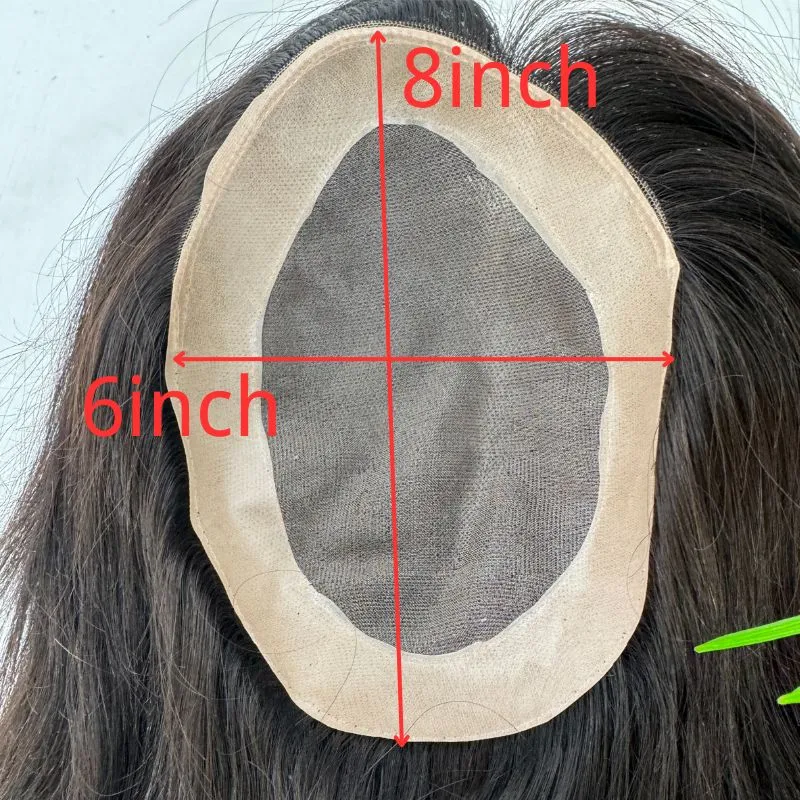 9 Inch  Mediun-Long Hair Men Toupee 8x6 Hairpieces for Men Mono with PU 100% European Human Hair System 3# Brown NPU Hair Replacement