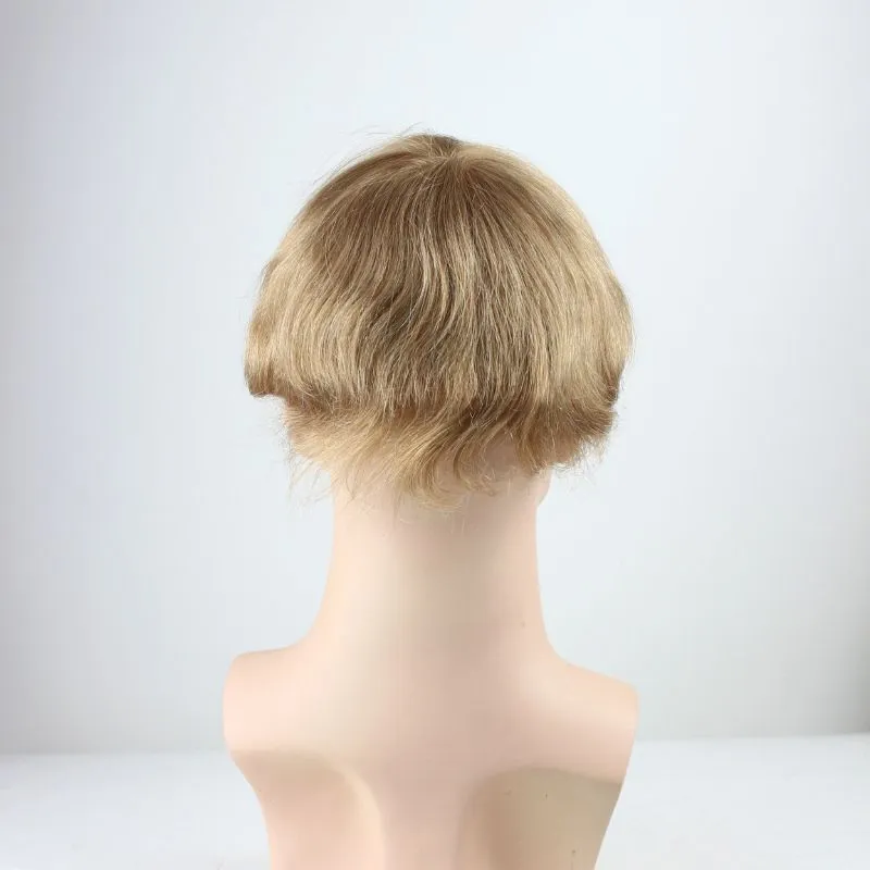 Men's Toupee 21# Blonde Mono Base with Skin PU Hair System 100% European Human Hair 8x10 Hairpiece Monofilament Net Base Hair Replacement for Men