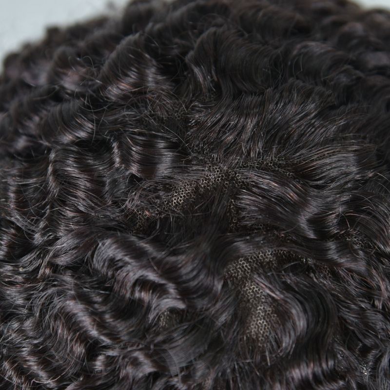 Afro Men‘s Toupee Afro Wave 12mm 100% Human Hair Full French Lace Toupee for Men Natural Black Color 10X8 Inch Hair System
