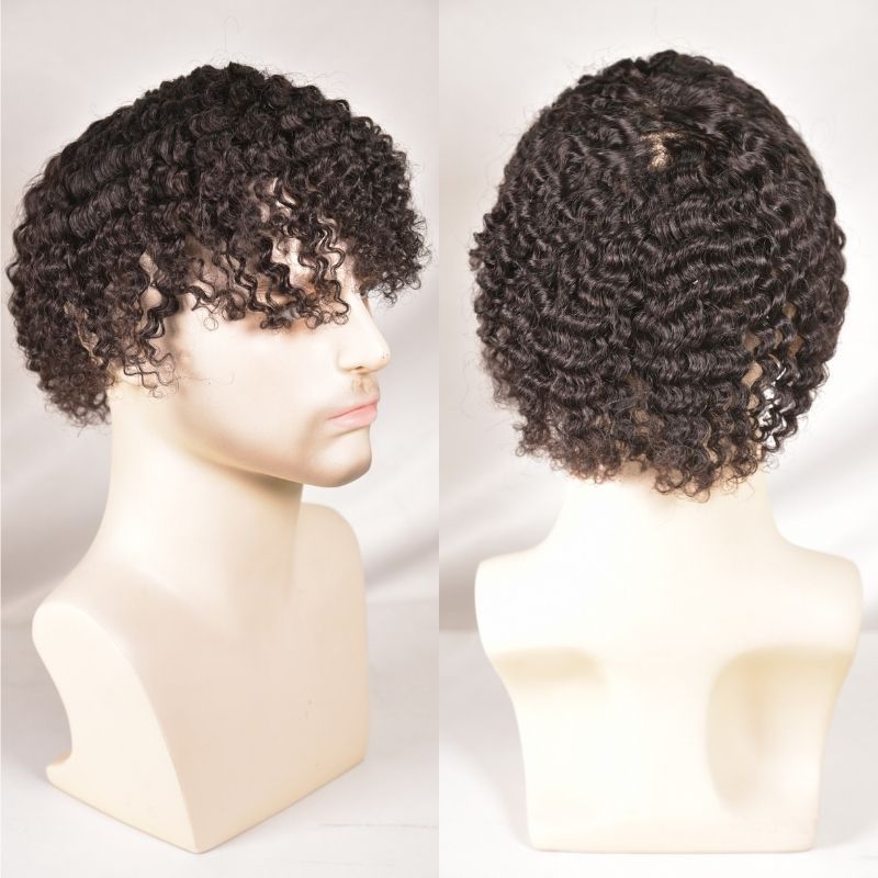 Afro Men‘s Toupee Afro Wave 12mm 100% Human Hair Full French Lace Toupee for Men Natural Black Color 10X8 Inch Hair System