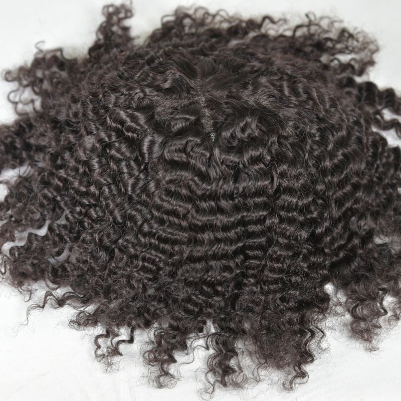 Afro Men‘s Toupee Afro Wave 12mm 100% Human Hair Full French Lace Toupee for Men Natural Black Color 10X8 Inch Hair System