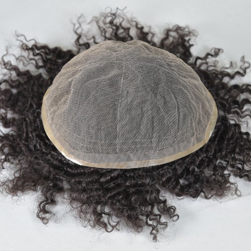 Afro Men‘s Toupee Afro Wave 12mm 100% Human Hair Full French Lace Toupee for Men Natural Black Color 10X8 Inch Hair System