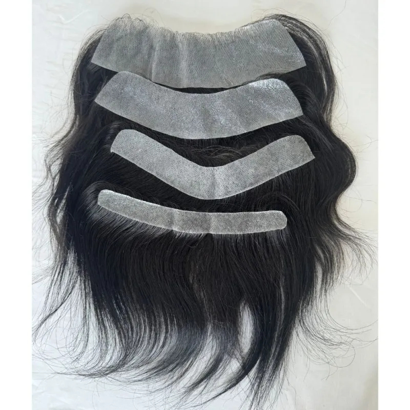 Natural Black  Human Hair Hairline 100% Real Human Hair V Loop Frontal  Full PU Ultra Thin Skin Hair Replacement Forehead Prosthesis 6 Inch