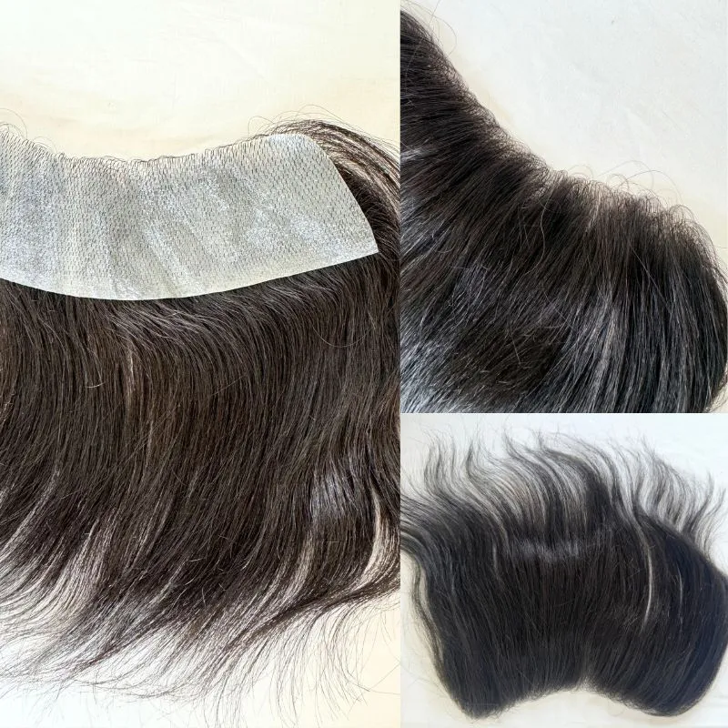 Men's Toupee Front Hairine Thin Skin PU V Loop Front Hair Replacement Systems 6 Inches Remy Human HairPiece Toupee For Men 1B V Frontal Toupee