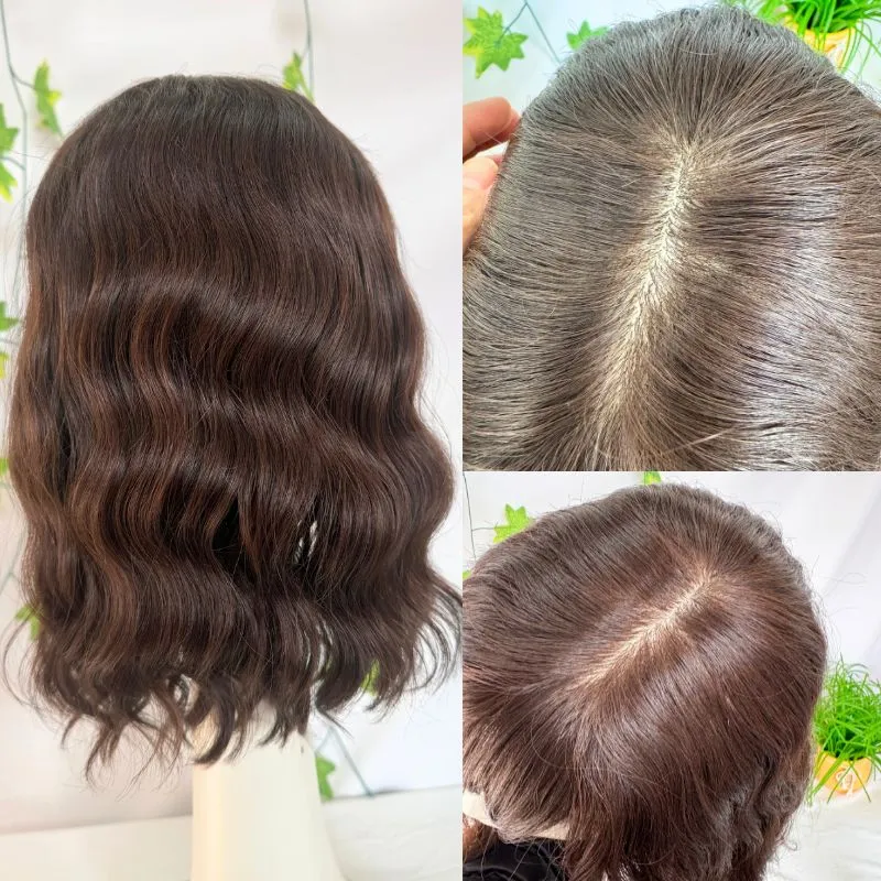 12 Inch Silk Top Based Full Lace Wigs  5x5 Silk Based Top Lace Short Wavy Lace Wigs 12A 100% Human Hair Wigs Glueless Wigs Clip In Black Wigs with Bangs Brown Color