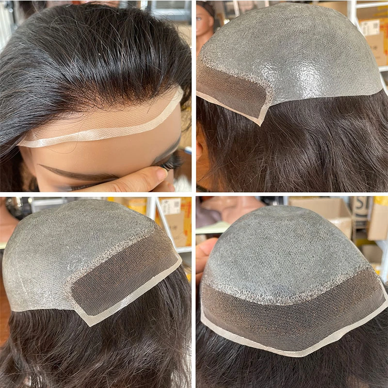 Eseewigs 12" Long Hair Men's Toupee 100% Virgin Human Hair Replacement System for Men 10"x8" Base Size 1B Color Toupee For Men