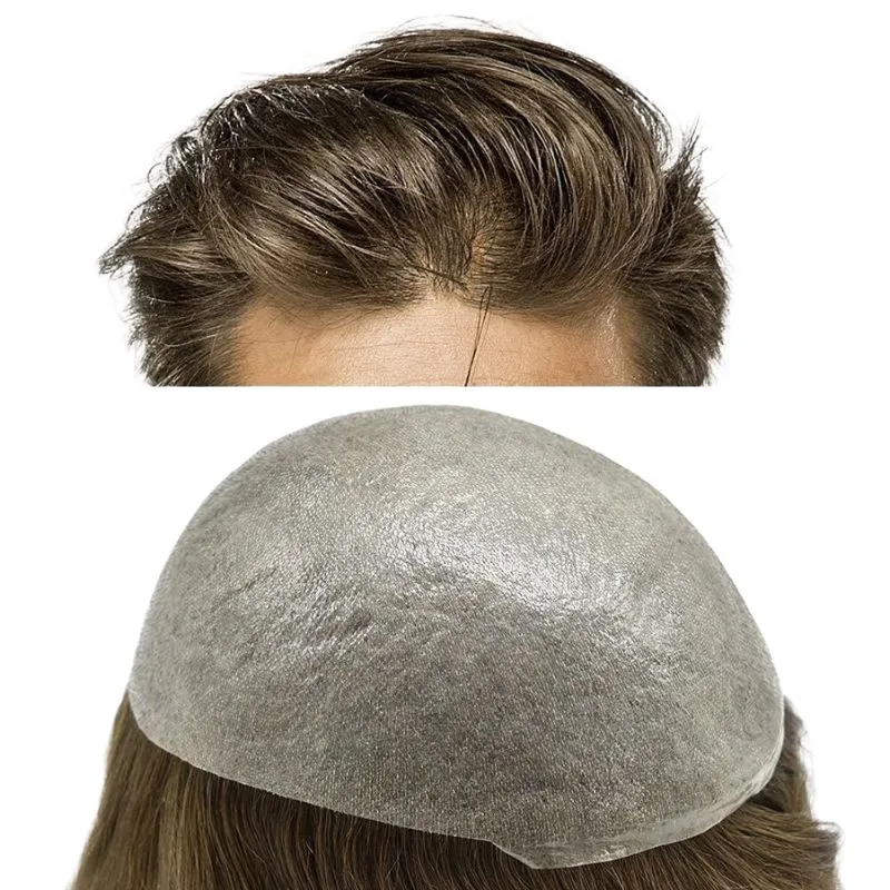 Custom V-looped Thin Poly Skin Full PU Base Hair System For Men Wigs