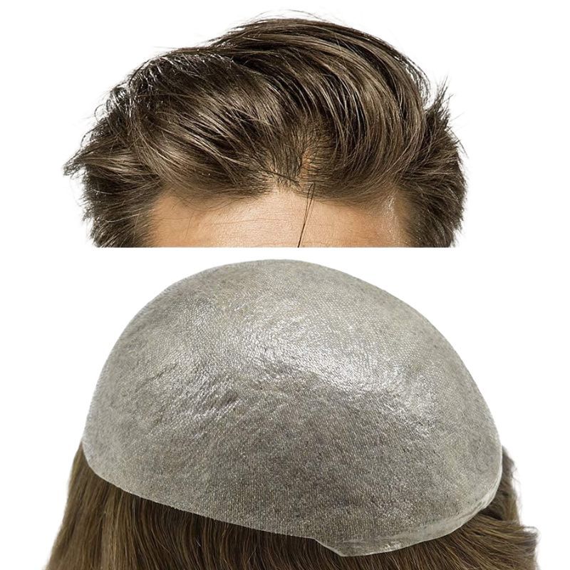 Custom V-looped Thin Poly Skin Full PU Base Hair System For Men Wigs