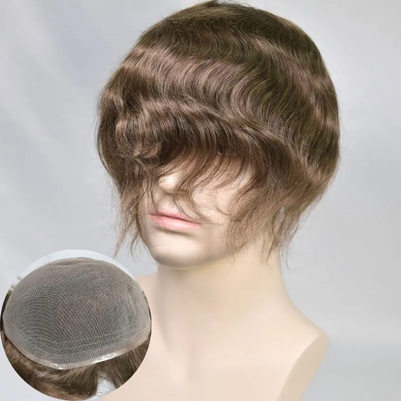 Custom Human Hair Men's Lace Toupee Full French Lace Hair System Replacement