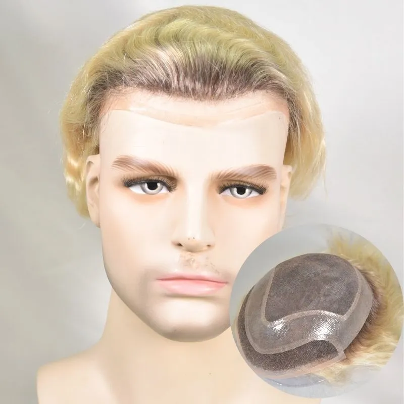 Men 's Toupee Mono Base with PU Toupee for Men 100% Virgin Indian Human Remy Hair Prosthesis 1B Mix 40% Synthetic Grey Hair System 8x10 Inch Hair Replacement  Bleached Knots