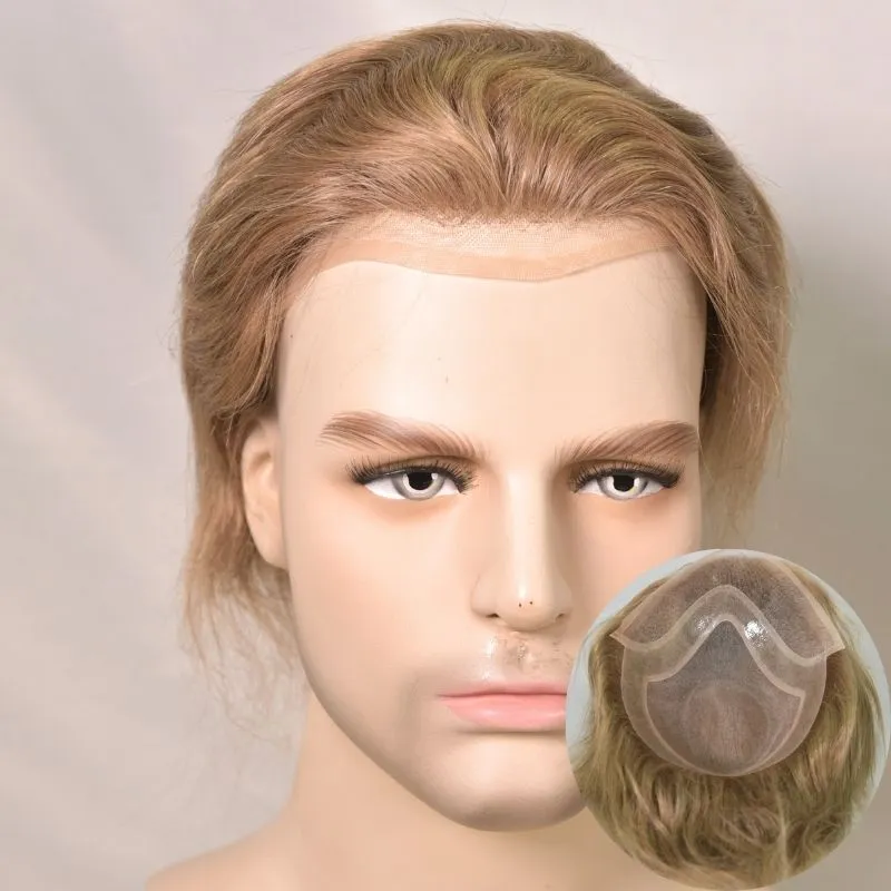 Men 's Toupee Mono Base with PU Toupee for Men 100% Virgin Indian Human Remy Hair Prosthesis 1B Mix 40% Synthetic Grey Hair System 8x10 Inch Hair Replacement  Bleached Knots