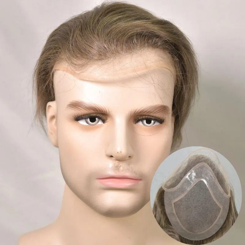 Men 's Toupee Mono Base with PU Toupee for Men 100% Virgin Indian Human Remy Hair Prosthesis 1B Mix 40% Synthetic Grey Hair System 8x10 Inch Hair Replacement  Bleached Knots