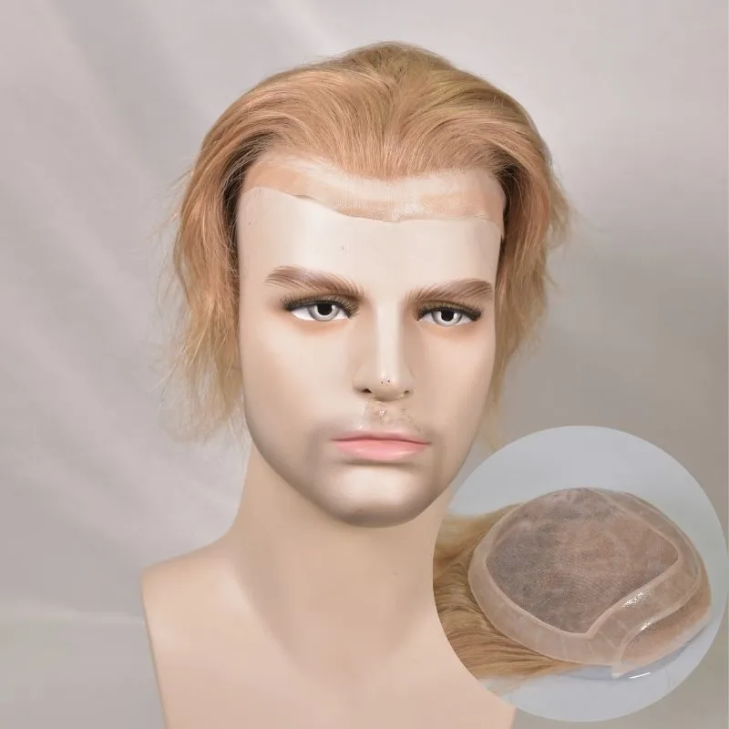Men 's Toupee Mono Base with PU Toupee for Men 100% Virgin Indian Human Remy Hair Prosthesis 1B Mix 40% Synthetic Grey Hair System 8x10 Inch Hair Replacement  Bleached Knots