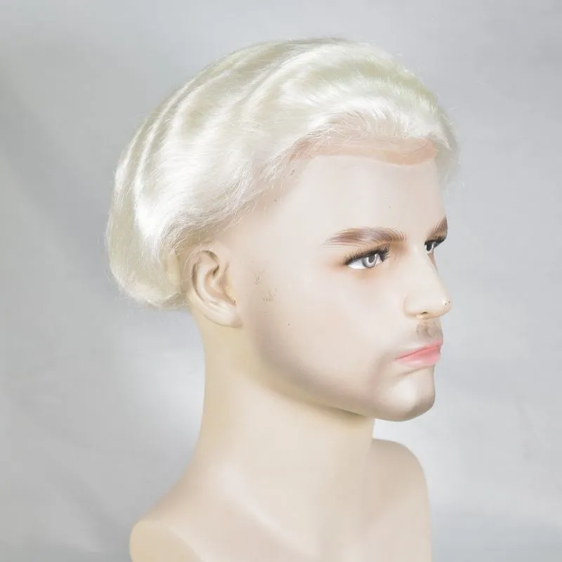 Men 's Toupee Mono Base with PU Toupee for Men 100% Virgin Indian Human Remy Hair Prosthesis 1B Mix 40% Synthetic Grey Hair System 8x10 Inch Hair Replacement  Bleached Knots