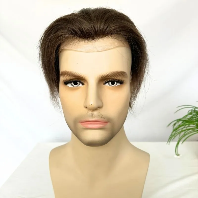 Men 's Toupee Mono Base with PU Toupee for Men 100% Virgin Indian Human Remy Hair Prosthesis 1B Mix 40% Synthetic Grey Hair System 8x10 Inch Hair Replacement  Bleached Knots