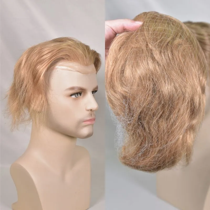 Men 's Toupee Mono Base with PU Toupee for Men 100% Virgin Indian Human Remy Hair Prosthesis 1B Mix 40% Synthetic Grey Hair System 8x10 Inch Hair Replacement  Bleached Knots