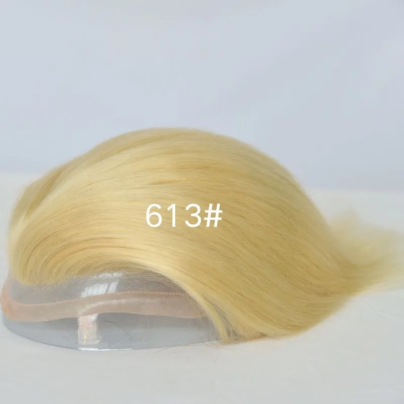 Men 's Toupee Mono Base with PU Toupee for Men 100% Virgin Indian Human Remy Hair Prosthesis 1B Mix 40% Synthetic Grey Hair System 8x10 Inch Hair Replacement  Bleached Knots