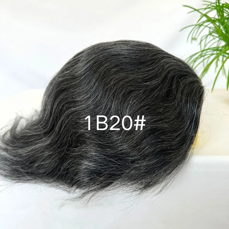 Men 's Toupee Mono Base with PU Toupee for Men 100% Virgin Indian Human Remy Hair Prosthesis 1B Mix 40% Synthetic Grey Hair System 8x10 Inch Hair Replacement  Bleached Knots