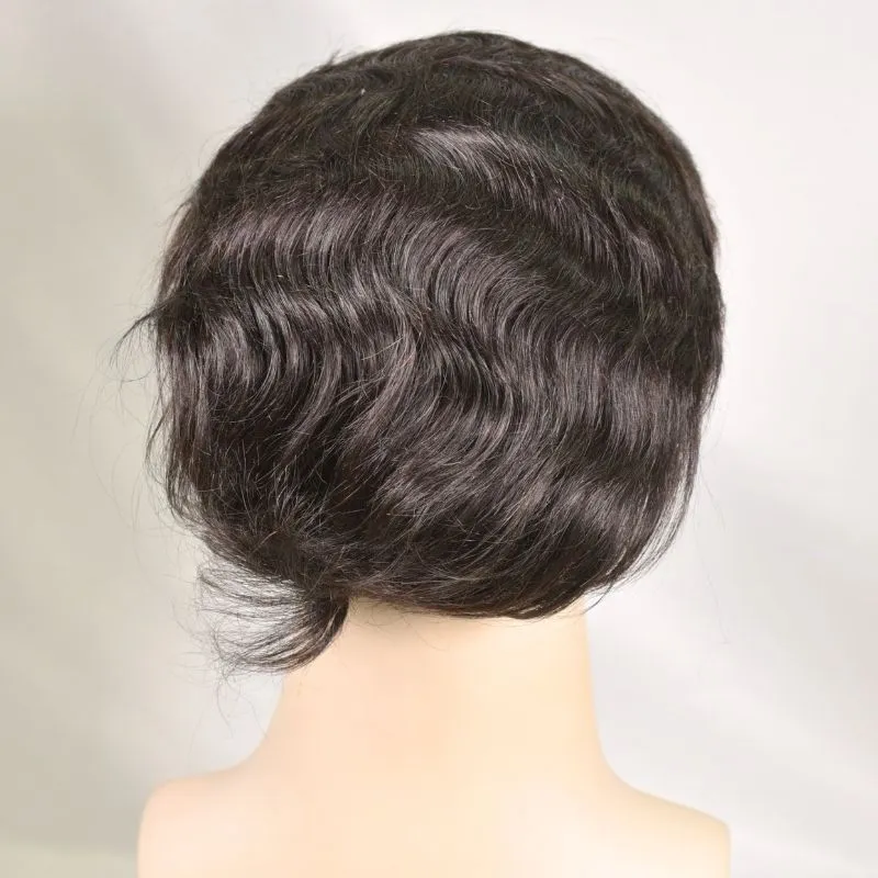 Men 's Toupee Mono Base with PU Toupee for Men 100% Virgin Indian Human Remy Hair Prosthesis 1B Mix 40% Synthetic Grey Hair System 8x10 Inch Hair Replacement  Bleached Knots