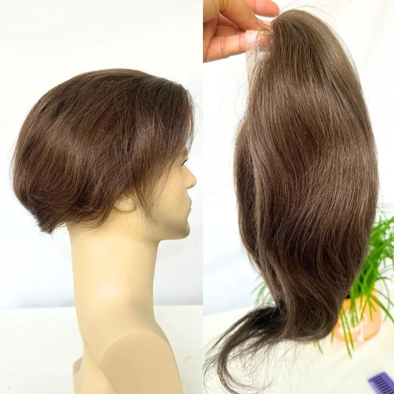 Men 's Toupee Mono Base with PU Toupee for Men 100% Virgin Indian Human Remy Hair Prosthesis 1B Mix 40% Synthetic Grey Hair System 8x10 Inch Hair Replacement  Bleached Knots
