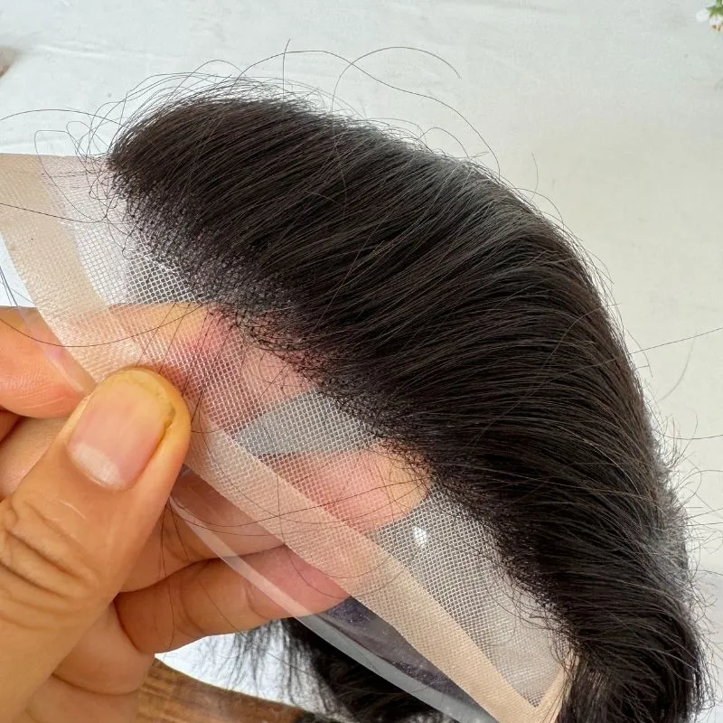Men 's Toupee Mono Base with PU Toupee for Men 100% Virgin Indian Human Remy Hair Prosthesis 1B Mix 40% Synthetic Grey Hair System 8x10 Inch Hair Replacement  Bleached Knots