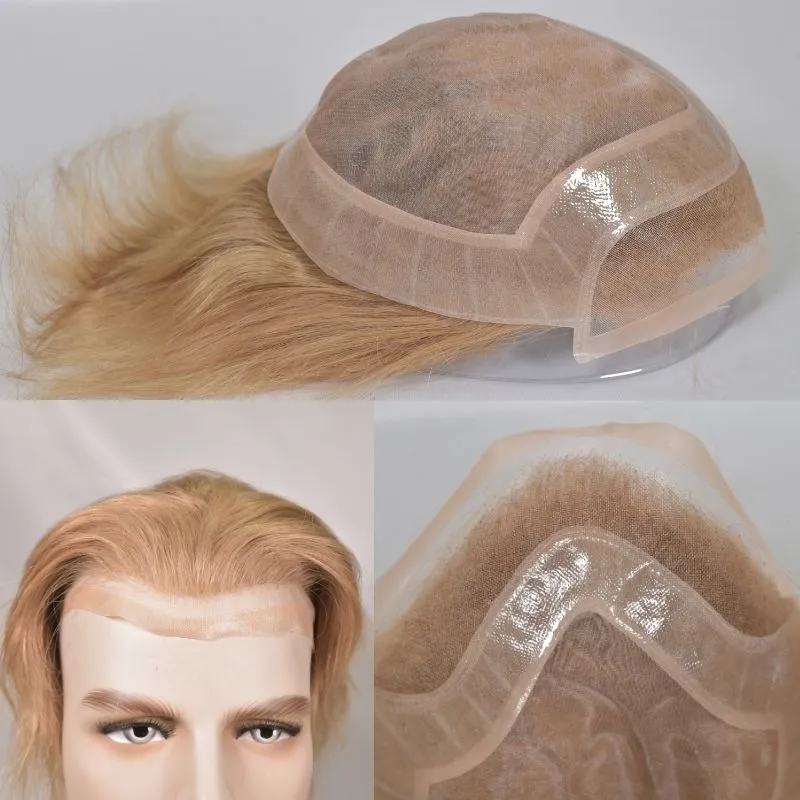 Men 's Toupee Mono Base with PU Toupee for Men 100% Virgin Indian Human Remy Hair Prosthesis 1B Mix 40% Synthetic Grey Hair System 8x10 Inch Hair Replacement  Bleached Knots